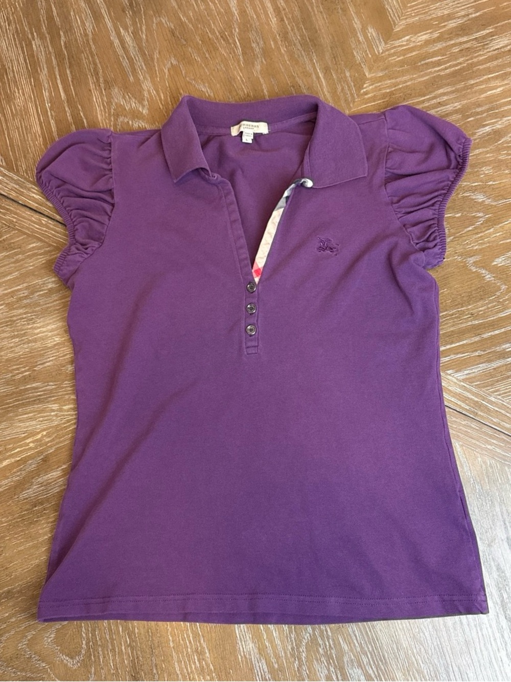 Burberry Polo Shirt with Signature Trim and puff sleeves